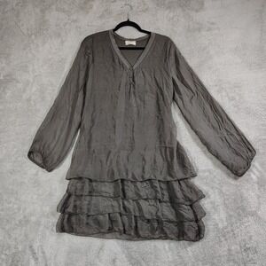 Sofia Made In Italy Silk Dress M / L Gray Tiered Layered Lagenlook Fairy Grunge